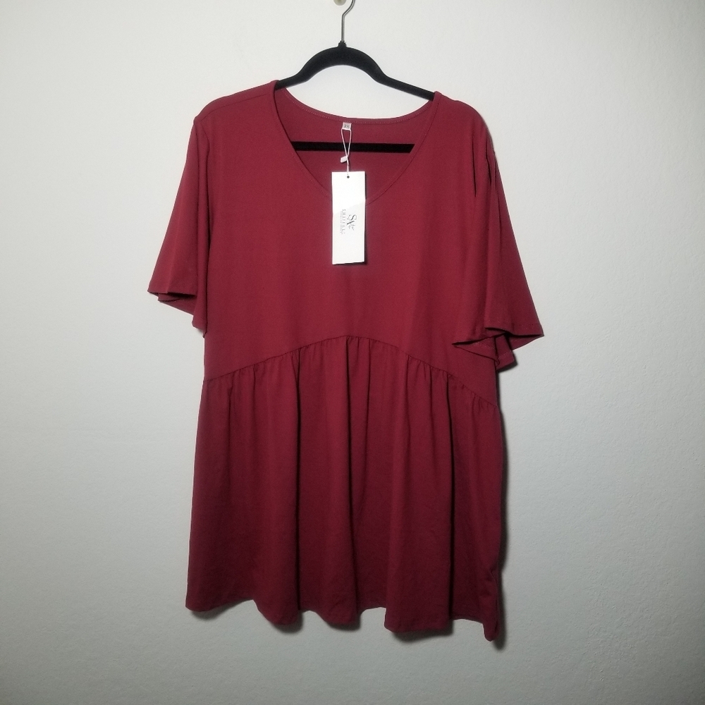 NWT Burgundy Peplum Women's Top
